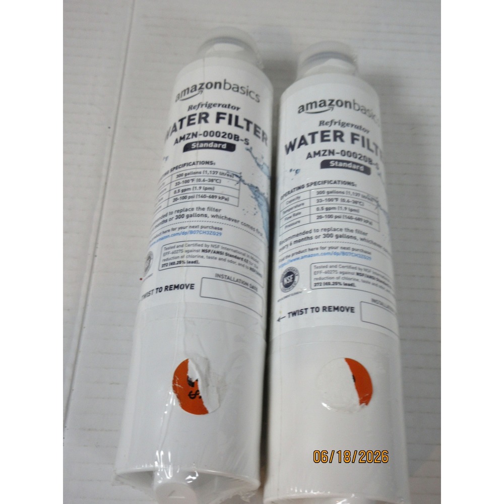 Amazon Basics Refrigerator Water Filter Standard AMZN-00020B-S 2 Pack New Sealed
